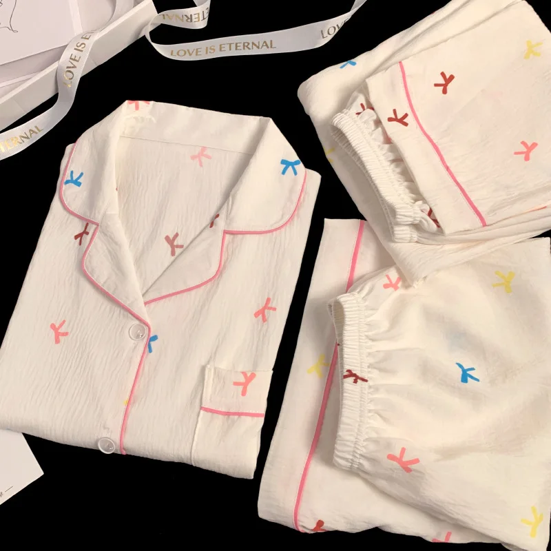 بيجامات نسائية قطنية من ثلاث قطع ، ملابس منزلية مط...