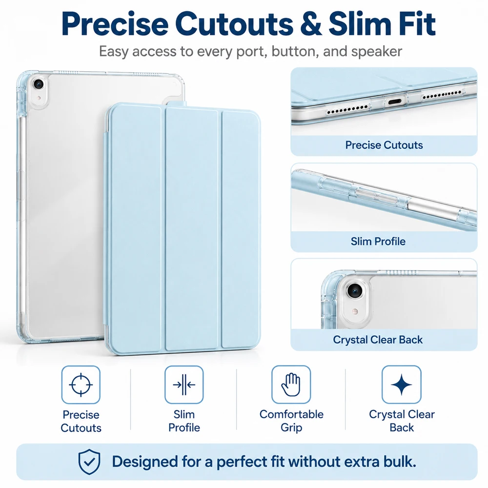 Slim Acrylic iPad Case with Transparent Tri-fold Stand