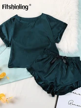 

Fitshinling Drawstring Sleepwear Pajamas Solid Shorts Casual Women's Home Clothes Short Sleeve Green Nightwear Summer 2 Pieces