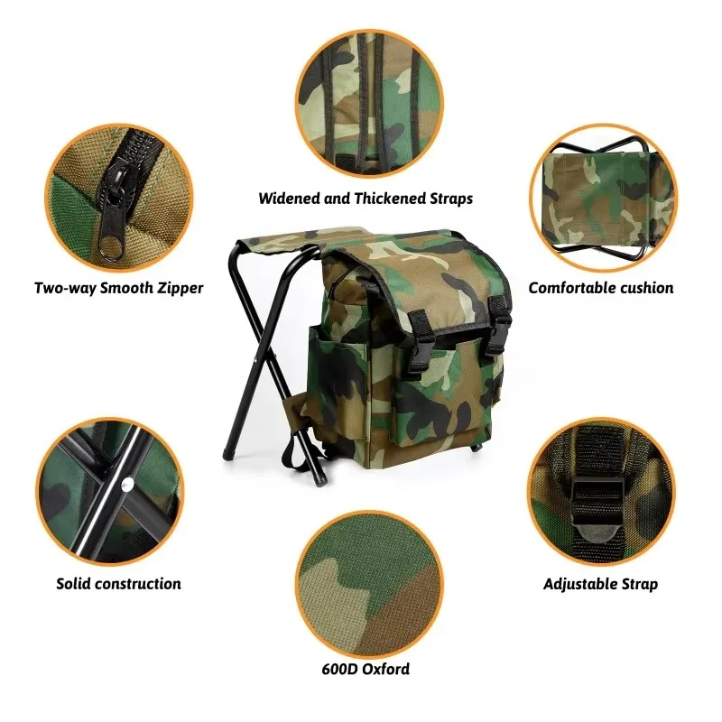 Folding Seat Stool Backpack Cooling Chair Portable Mountaineering Insulated Bag Camping Fishing Chair Traveling Outdoor Supplies