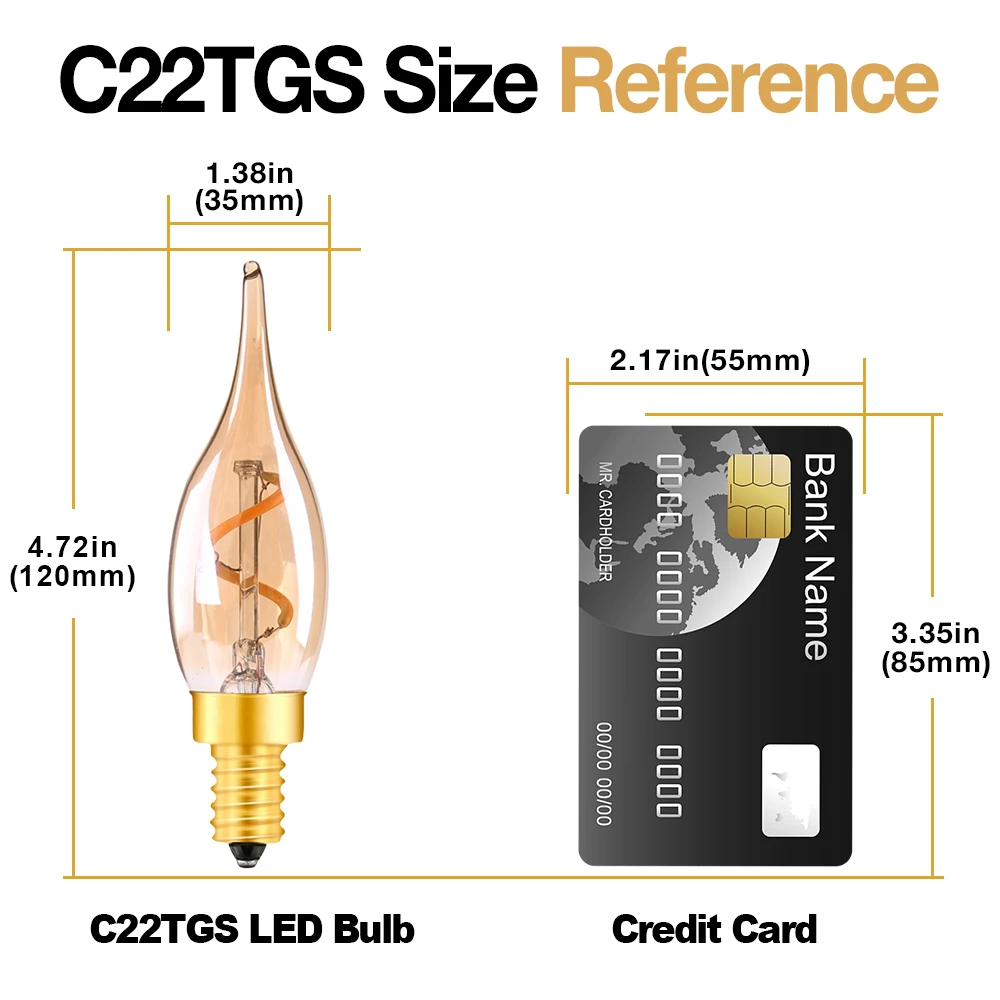 C22 빈티지 촛불 전구 E14 220V 1.5W 디밍이 가능한 2200K 앰버 나선형 필라멘트 펜던트 샹들리에 장식 교체 전구