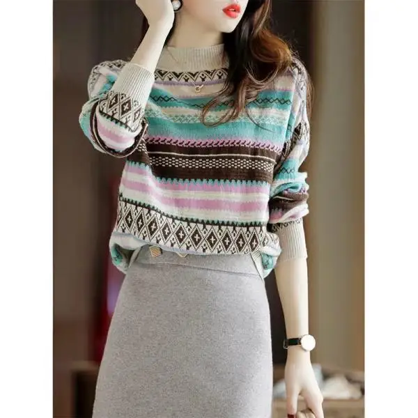 

2023 New Casual Loose Sweaters Autumn and Women Vintage Knit Jumpers Aesthetic Pullovers Korean Knitwear Tops T626