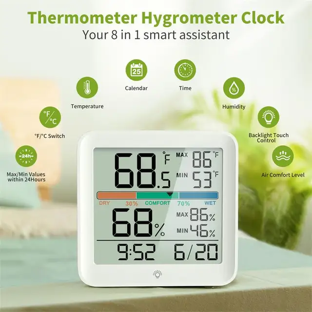 NOKLEAD BU0986S-7719mn Hygrometer Indoor Thermometer, Desktop Digital  Thermometer with Temperature and Humidity Monitor, Accurate Humidity Gauge  Room