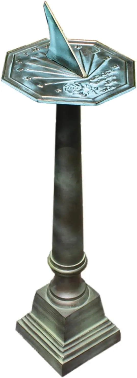 B28 Aluminum Column Sundial Pedestal, Cast Aluminum with Copper and Light Verdigris Patina Finish, 25-Inch Height