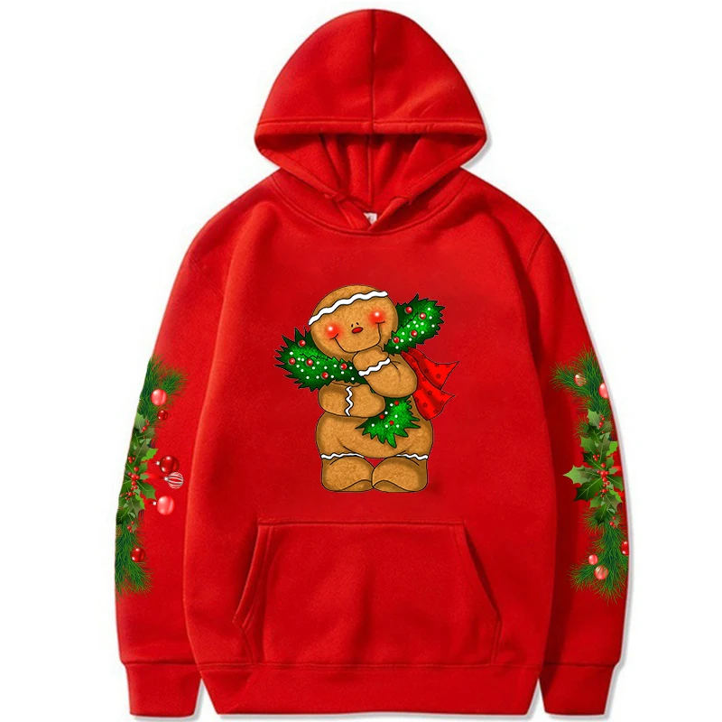 

Merry Christmas Hoodies Unisex Funny Gingerbread Print Hoody Sweatshirts High Quality Fleece Long Sleeves Harajuku Holiday Cloth