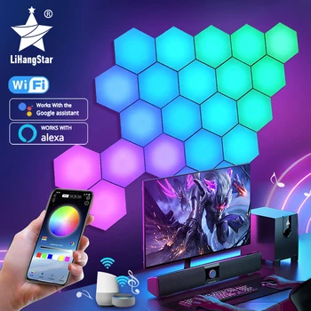 RGB 블루투스 LED 육각 조명, 실내 벽 조명, 앱 원격 제어, 야간 조명, 컴퓨터 게임 룸, 침실 머리맡 장식