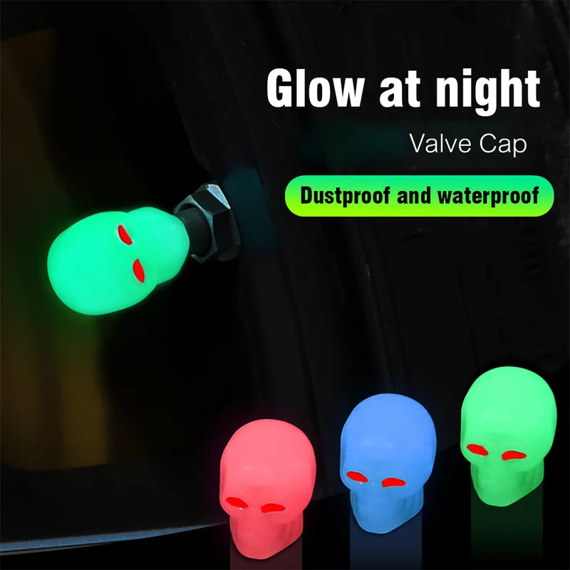 

Skull Tire Luminous Valves Cap Night Glowing Tyre Nozzle Cover Universal Auto Truck Motorcycles Bike Fluorescent Valve Stem Caps