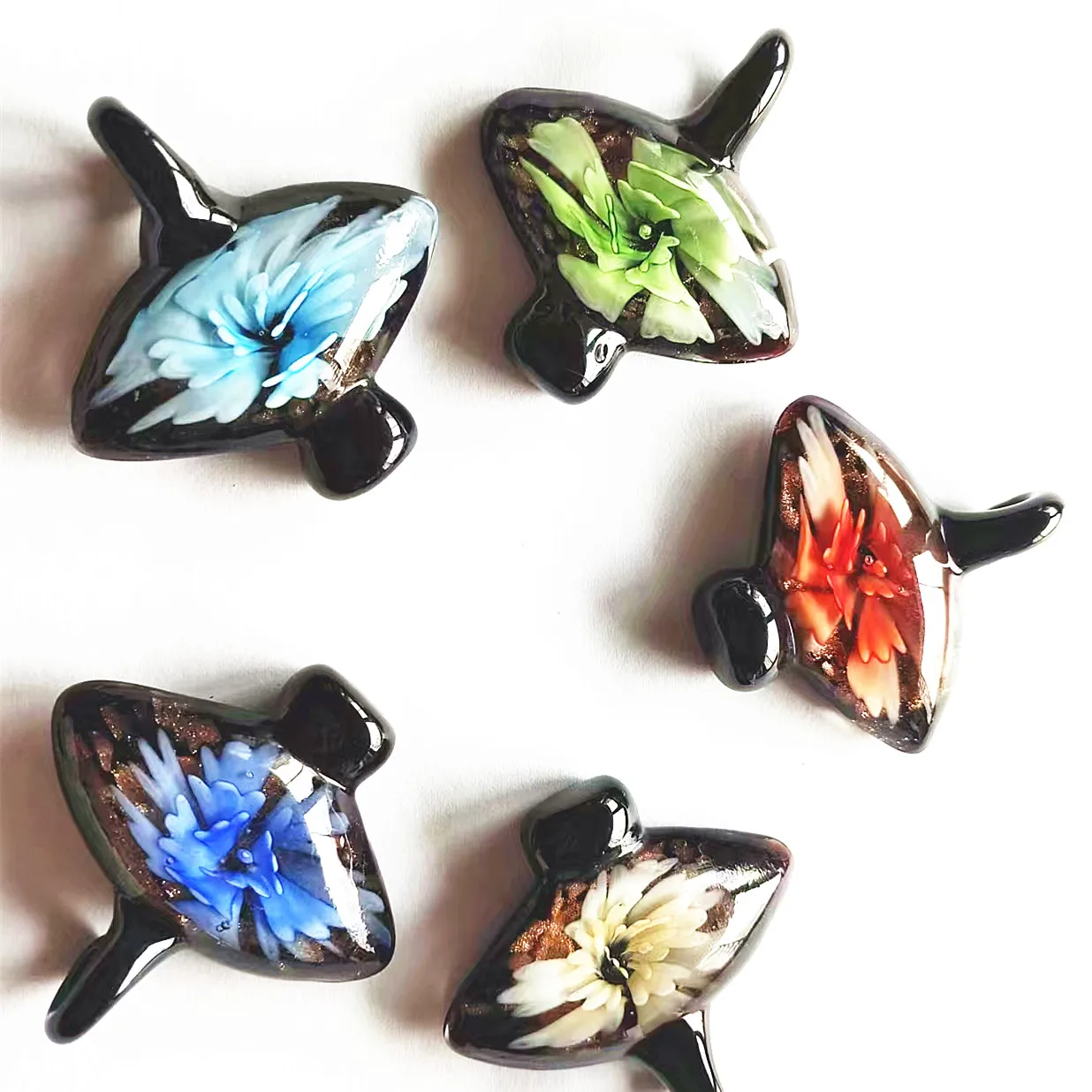

5PCS Handmade Murano Lampwork Glass 45*30MM With Flower Liuli Pendant Fit Necklace LL02