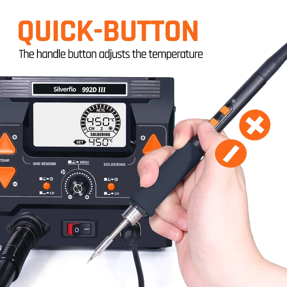 Silverflo 992D-III Precision Soldering Station 1220W Hot Air Rework Station Compatible C210/C245 Soldering Iron Welding soldering station,desoldering station
