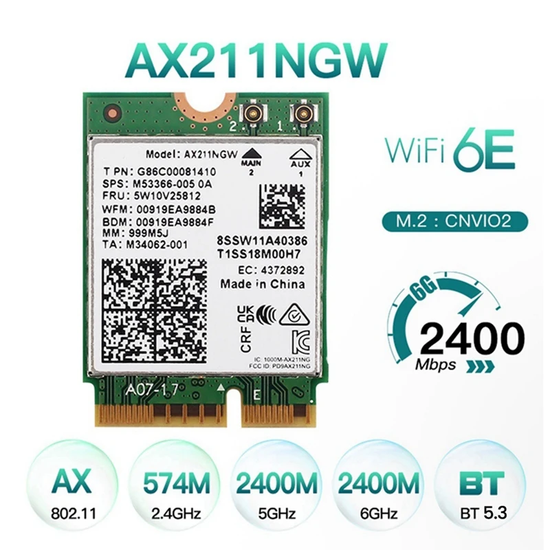 AX211NGW WiFi 6E 트라이 밴드 2.4G/5G/6Ghz 무선 네트워크 와이파이 카드 블루투스 5.3 AX211 M.2 CNVio 와이파이 무선 카드-ELEC