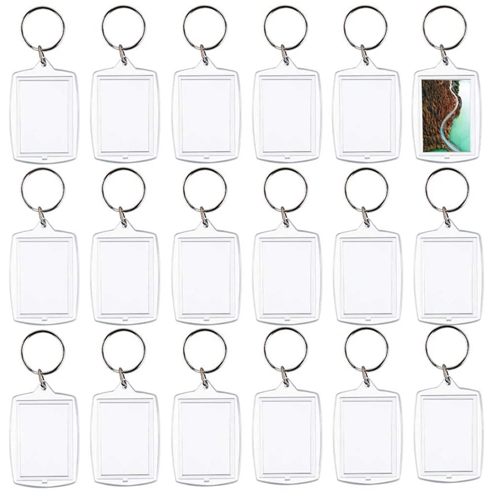 30PCS Clear Acrylic Photo Frame Keychain Photo Insert Keyrings Blank