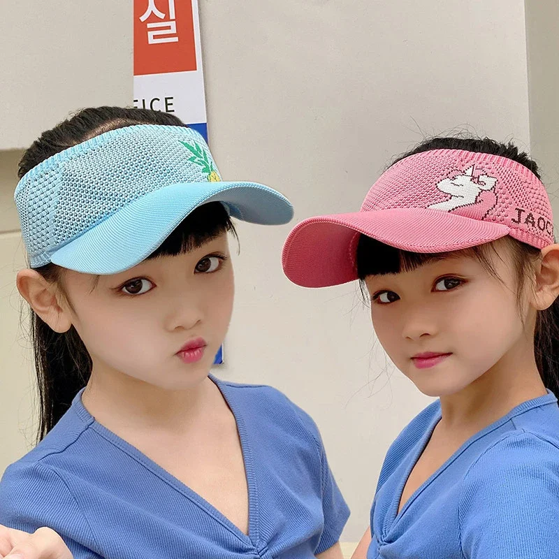

Летняя спортивная шапка для детей, вязаные солнцезащитные кепки для мальчиков и девочек, пустой верх, козырек, теннисные кепки, Снэпбэк кепки для детей