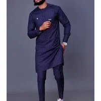 New In Men's Sets African Men's Clothing 2 Piece Sets Men Outfit Long Sleeve Striped Shirt and Track Pants Mens Designer Clothes 1