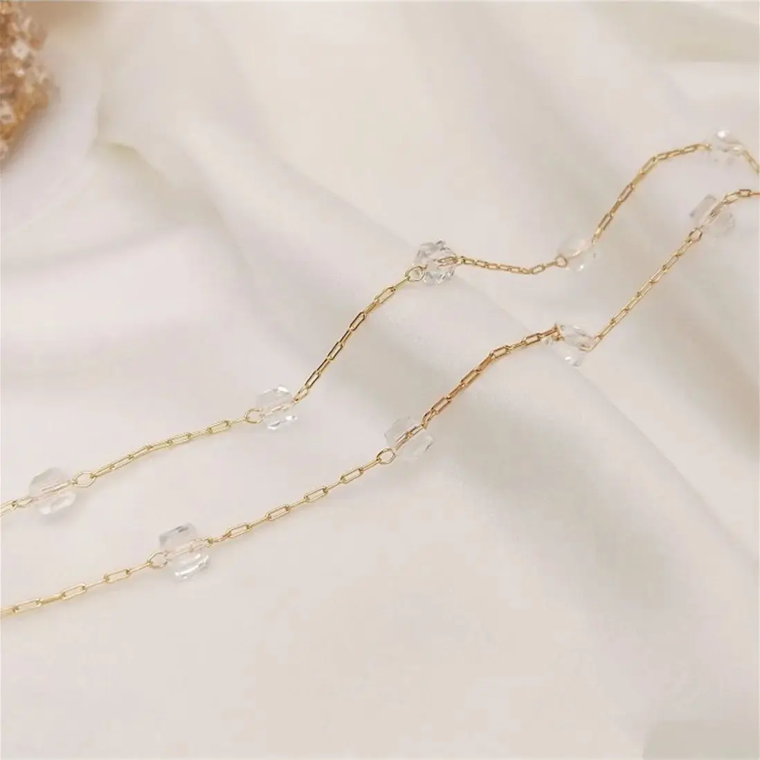 14K Gold-filled Handmade Loose Chain Faceted Square Zircon Chain DIY Bracelet Necklace Jewelry Real Gold Plated Material B626