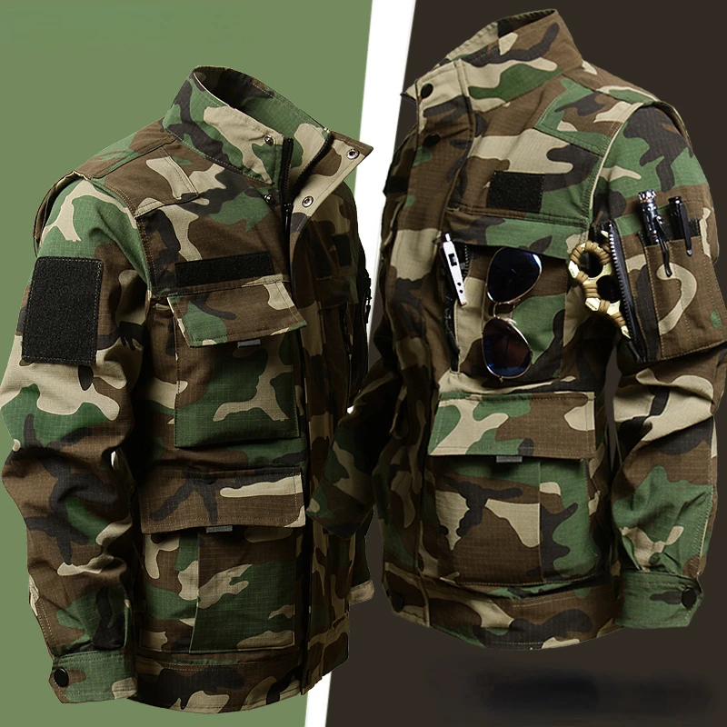 Men's Camouflage Set Spring Autumn Training Wear-resistant Jacket Thin Breathable Multi-pocket Cargo Pants Outdoor Working Suit 2