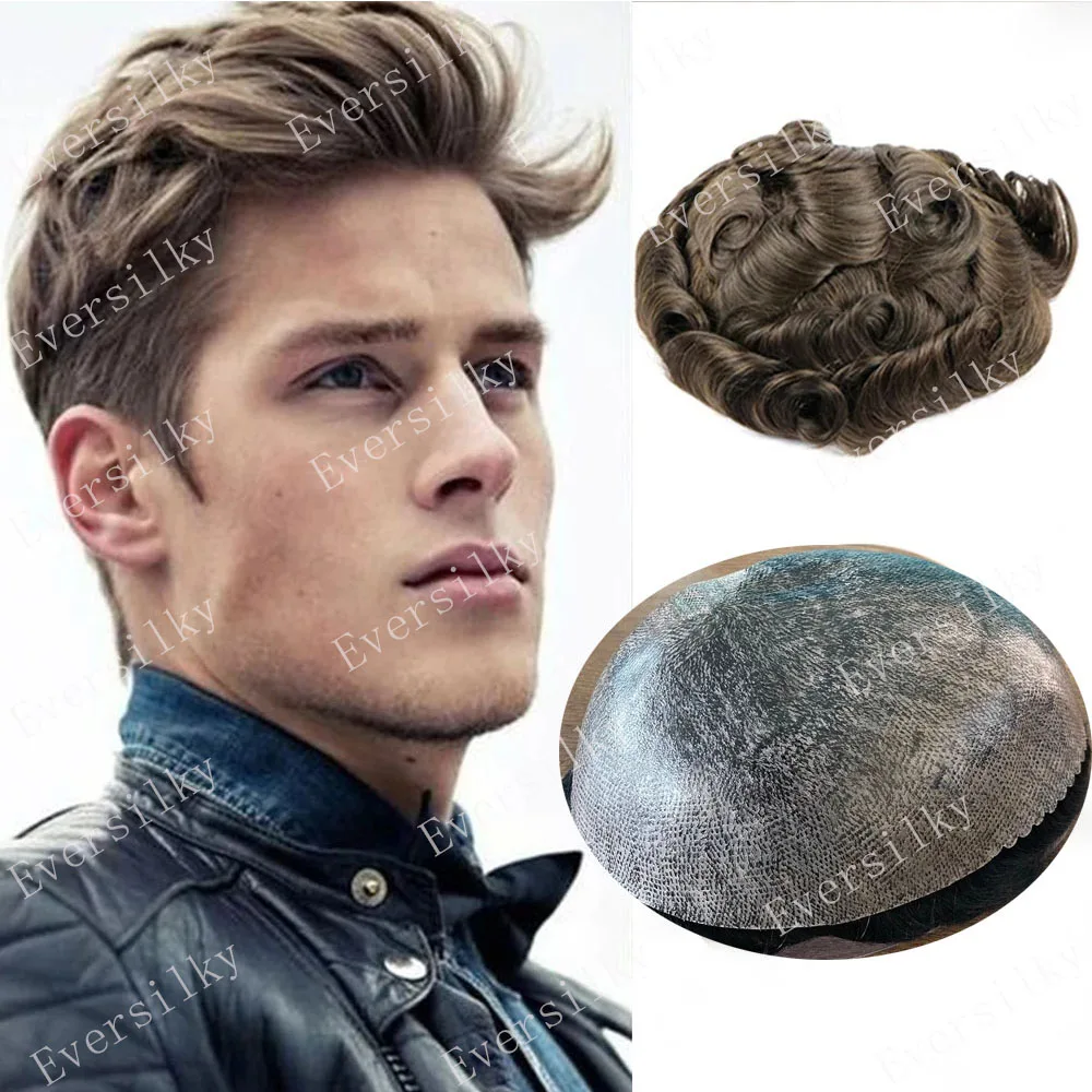 Human Hair Toupee Natural Hairline Mens Microskin Toupee Human Hair Wig Super Durable Thin Skin Full PU Capillary Prosthes