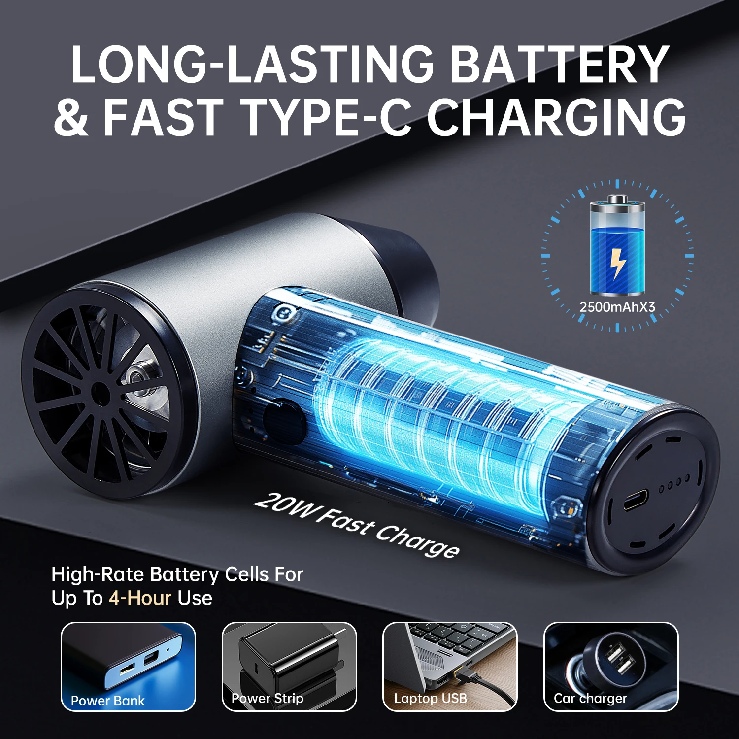 300000 RPM Air Blower Fan Handheld Turbo Jet Fan High-Speed Wireless Powerful Air Blower Brushless Snow Removal Dryer