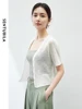 SENTUBILA Soft Short Sleeve Cropped Knitted Cardigan 2024 Summer New Female Knitwears V-neck Single Breasted Tops W42H54604 3