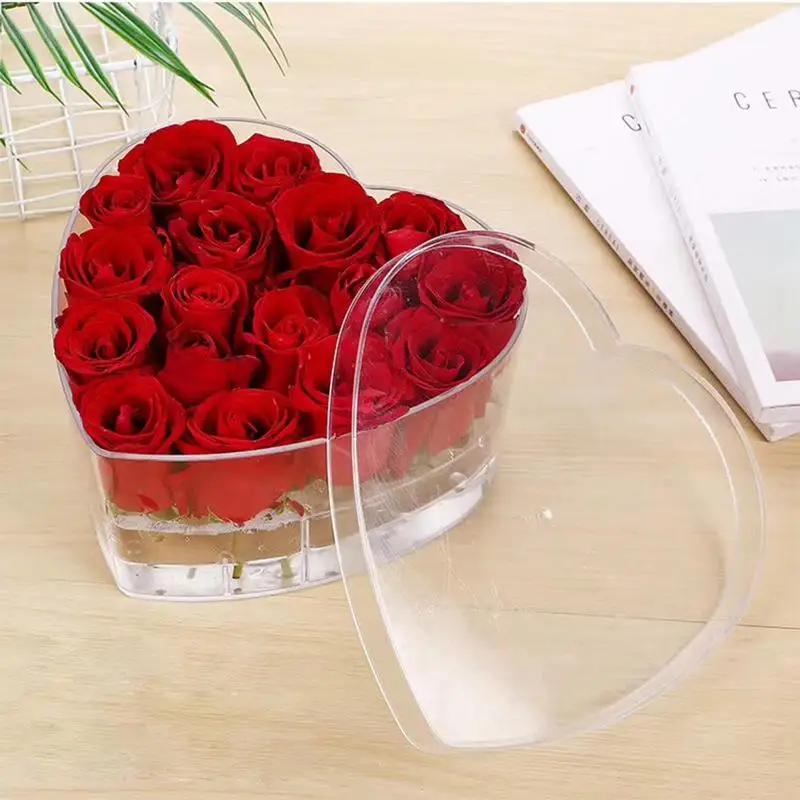 

Clear Acrylic 9 Holes Flower Box Anniversary Day Wedding Gift Rose Box Love Shape Handmade Acrylic Rose Storage Box With Lid