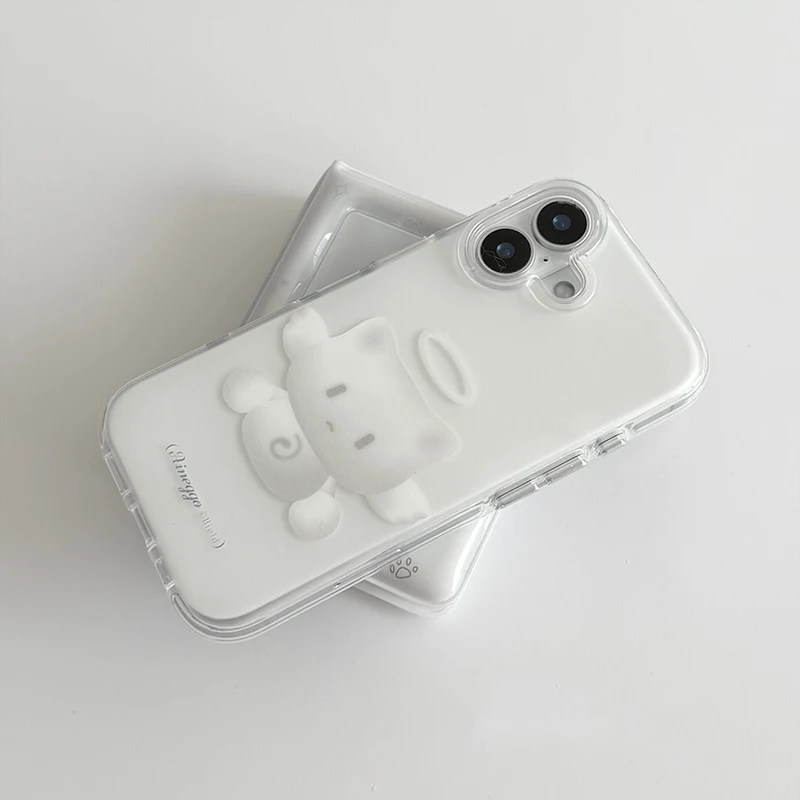 Korean Ins Lovely Angel White Kitten Shockproof Silicone Phone Case