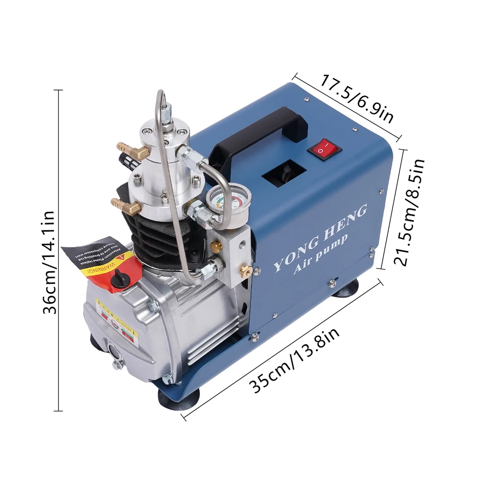 YONG HENG 30MPa/4500PSI High Pressure PCP Air Compressor - 110V, Water-Cooled, Manual Stop For Airguns