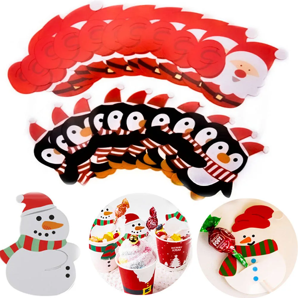 Party Decorations Christmas 25/50pcs Lot Cartoons Santa Claus Paper Cards Penguins Cake Pops Gift Package Candy Holders Festival