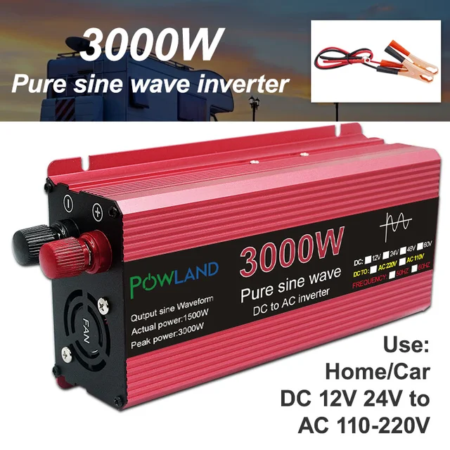  Pure Sine Wave Inverter DC 12V 24V To AC 110V 220V Voltage 3000W Transformer Power Converter Solar Car Inverte 