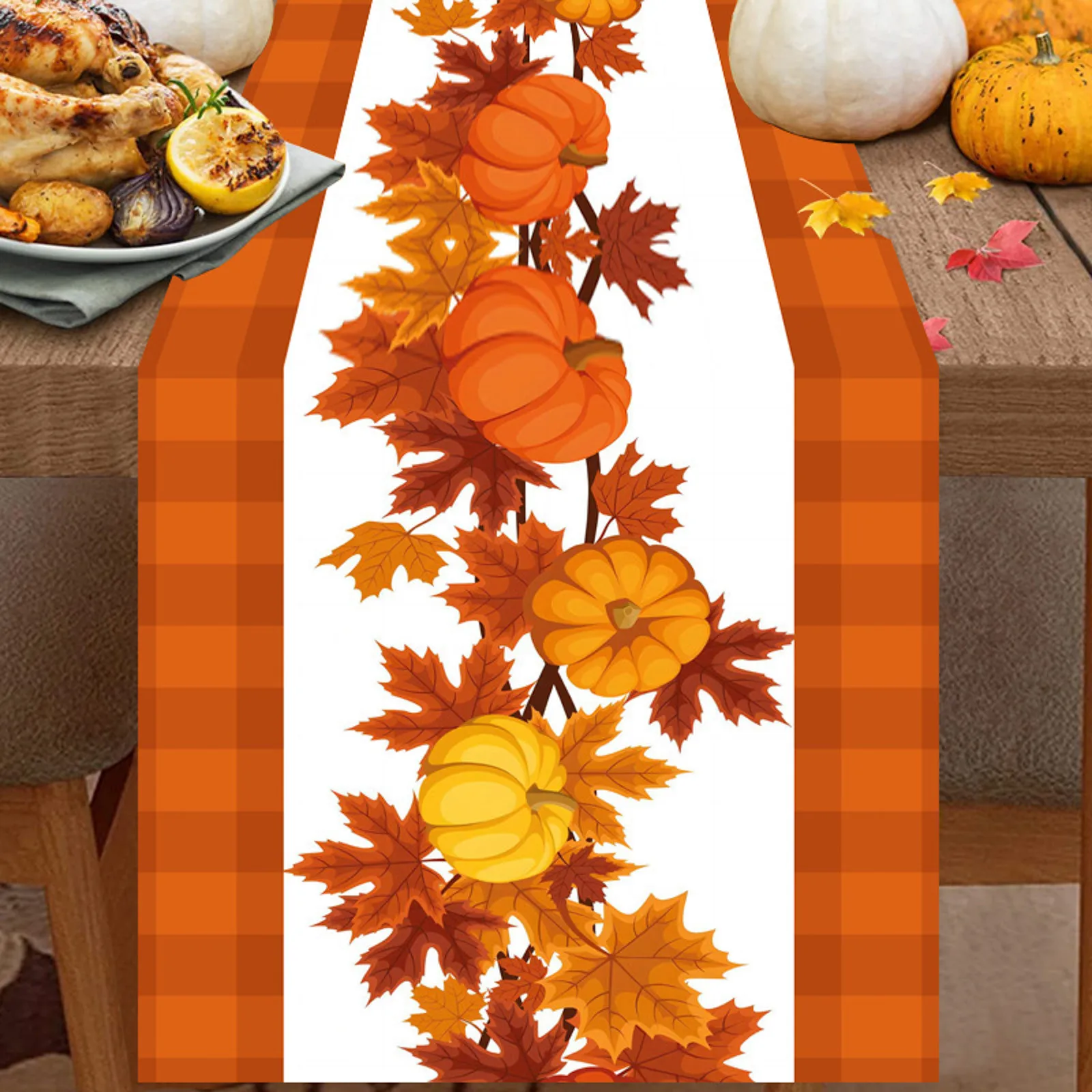 

Linen Table Long Fall Tablecloth 72x13 Inch Thanksgiving Autumn Pumpkin Orange Table Cover For Party Picnic Dinner