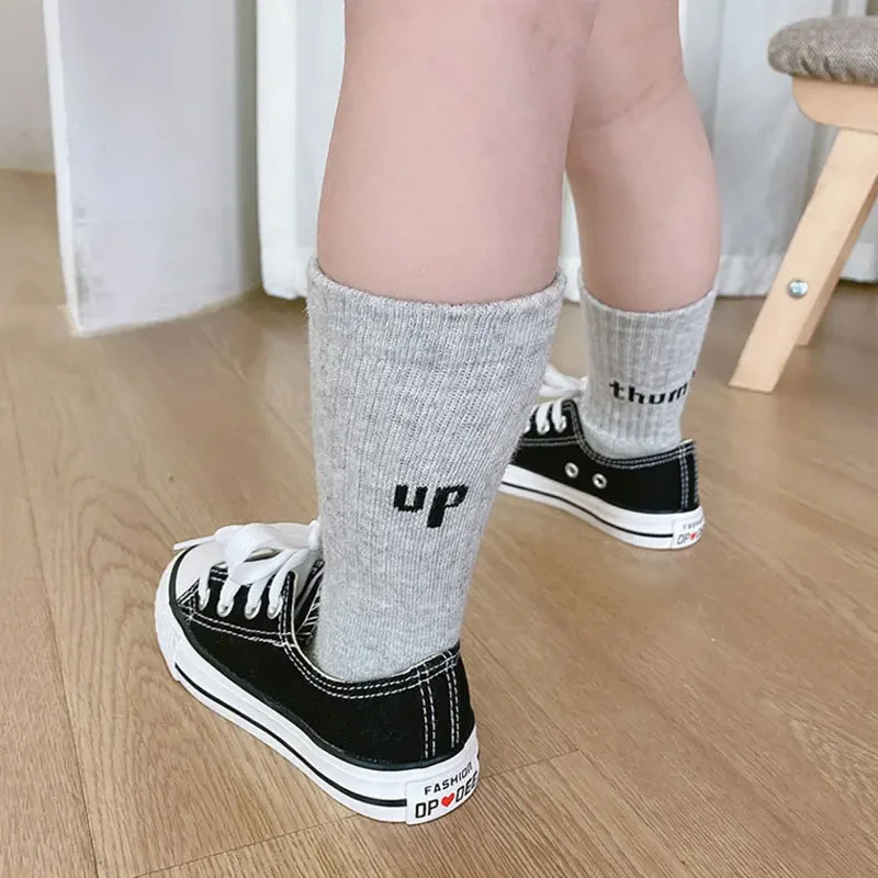 3-12Y Spring Autumn Winter Kids Children Soft Cotton Stockings for Baby Girls Boys Solid White Letter Socks Sports Stuff