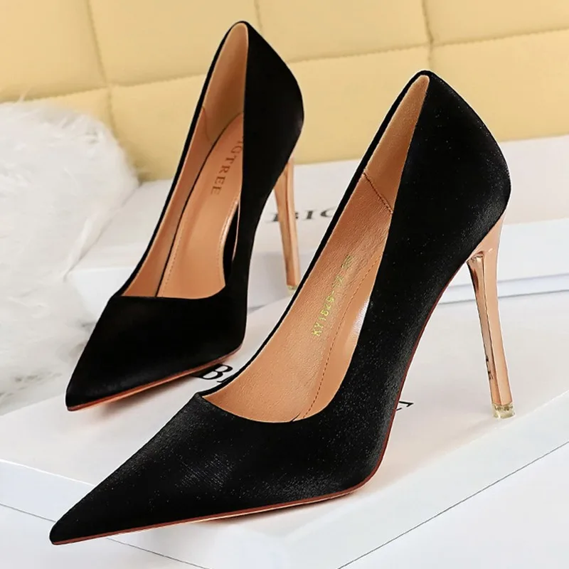 

Женские шелковые туфли-лодочки на высоком каблуке 10,5 см, свадебные туфли на шпильке винного, красного, синего цвета, женские офисные атласные туфли