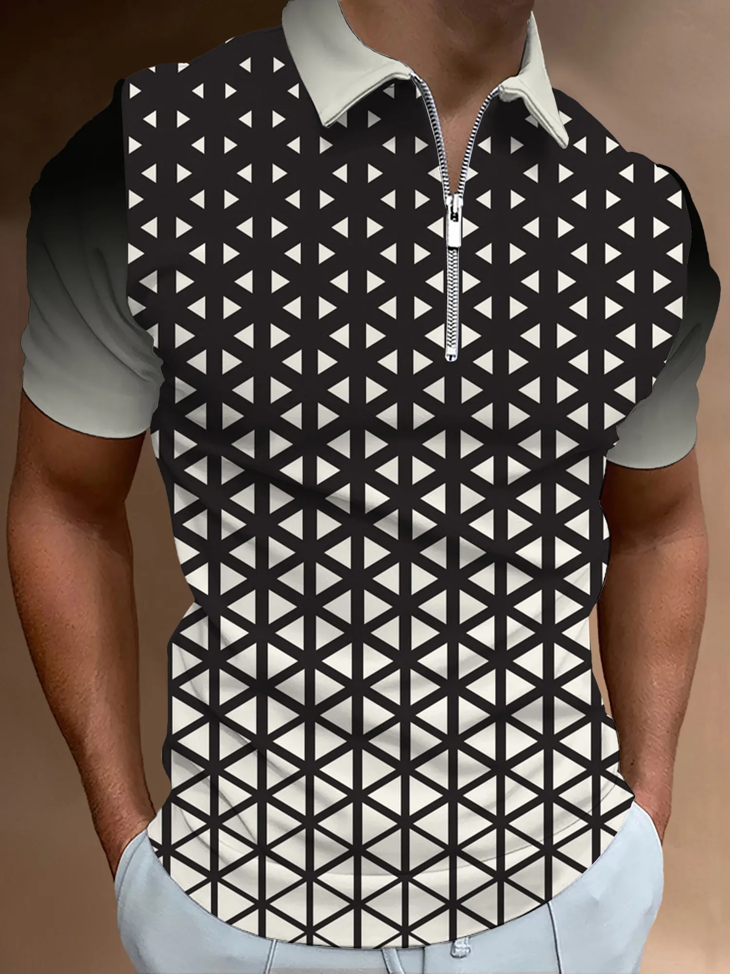

2024 Men's New Summer Fashion Lapel Short-Sleeved Polo Shirt Casual Breathable Top with Zipper Design Men's Clothing