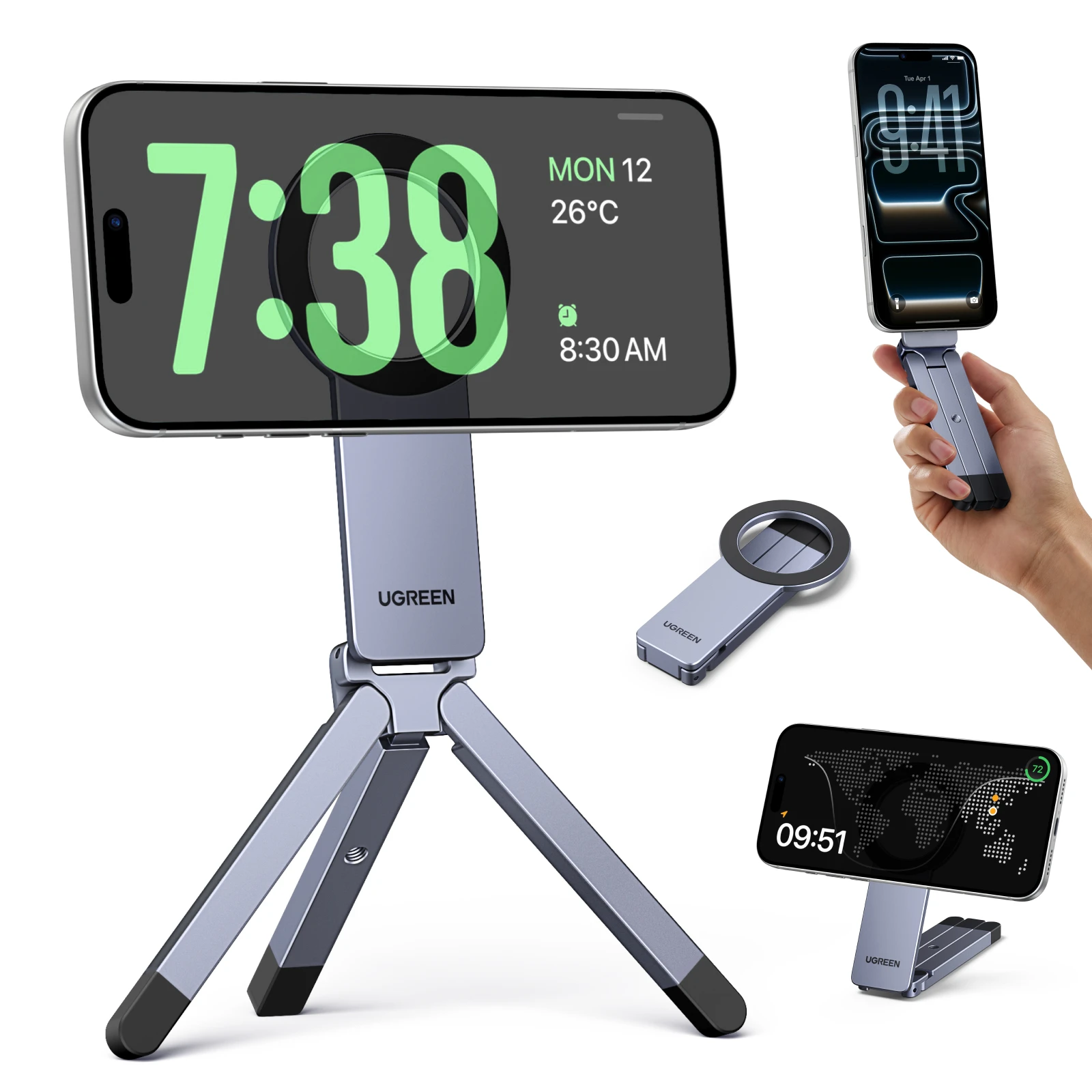 חצובת טלפון מגנטית של UGREEN ל-Magsafe 360 °   מעמד טלפון מסתובב לנסיעות עבור אייפון 17 16 פרו סמסונג S26 שיאומי
