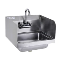 Stainless Steel Sink for Washing with Faucet and Side Splash, NSF Commercial Wall Mount Hand Basin for Restaurant, Kitchen 1