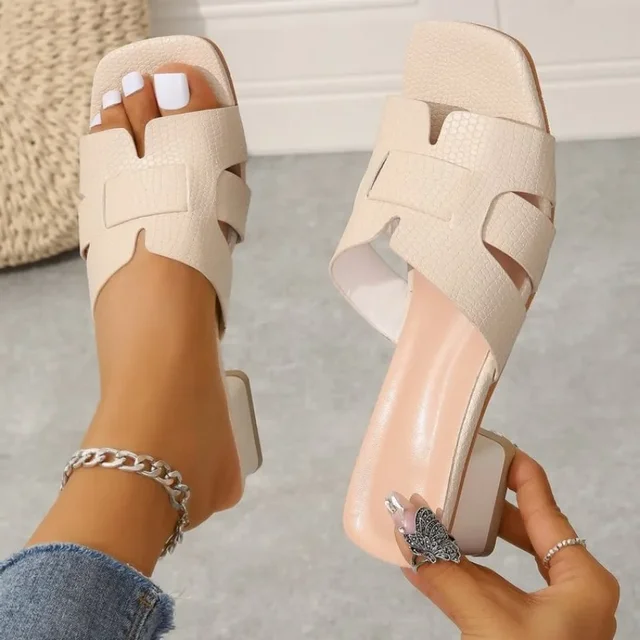 Women's Chunky Heeled Sandals, Fashion Square Open Toe Slip On Heels, Elegant Wedding White Sandals