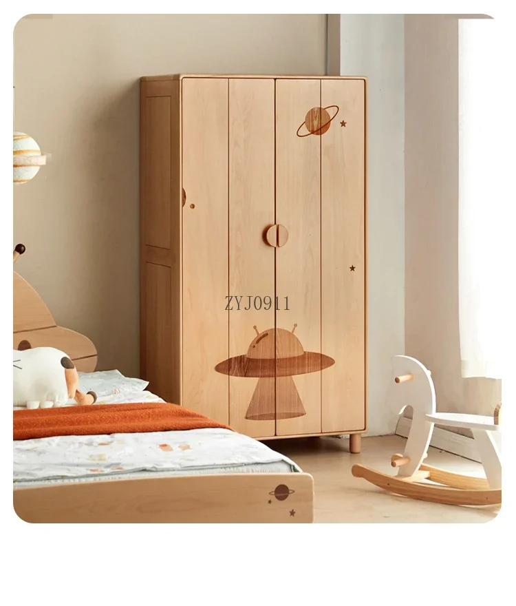 **Solid wood children's wardrobe simple bedroom cartoon locker large capacity European beech wardrobe