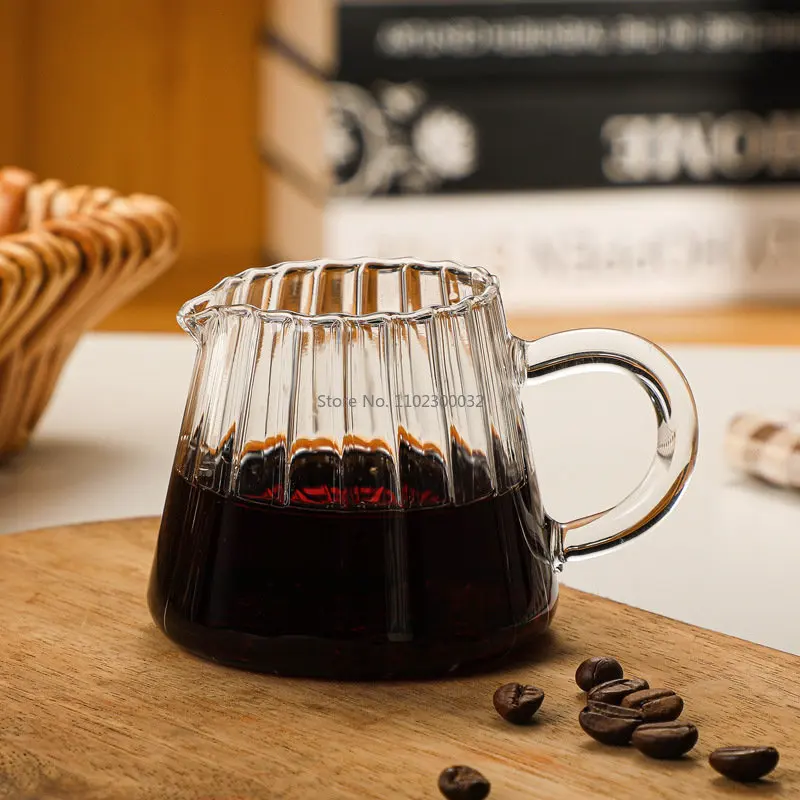 Stripe Heat-resistant High Borosilicate Glass Teahouse Tea Set Accessories Chahai Milk Glass Pitcher Coffee Pot 150/410/575ml glass pitcher