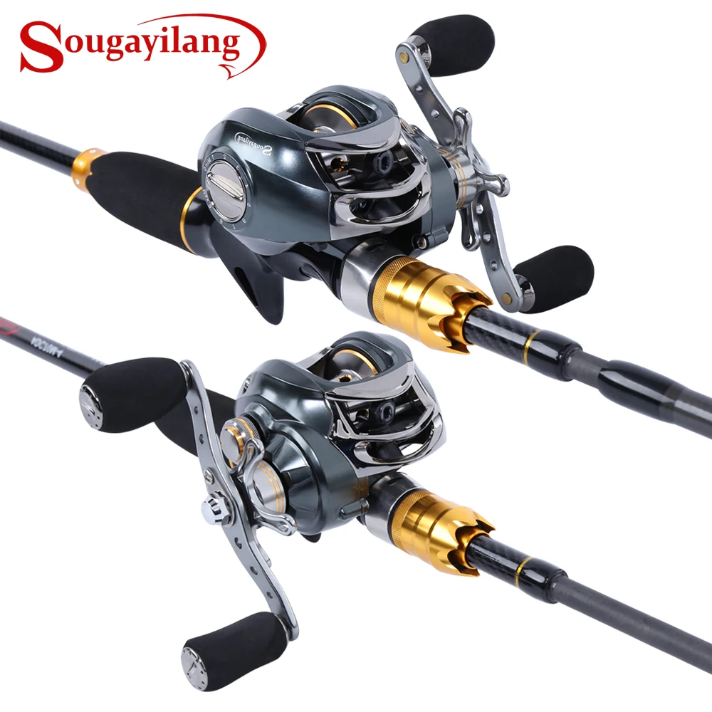 Details about   Sougayilang Casting 4 Section Carbon Fiber Fishing Rod and Black&Red 17+1  Reel 