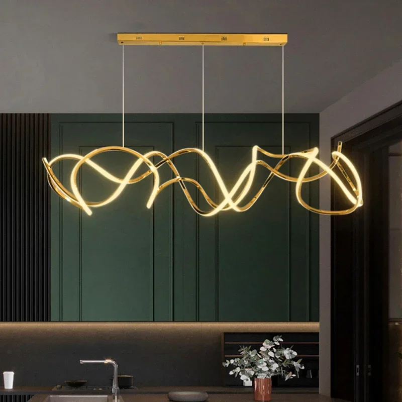Modern Minimalist Stainless Steel Wave Decorative Lights Hotel Villa Design Model Room Irregular Light Luxury Chandelier New