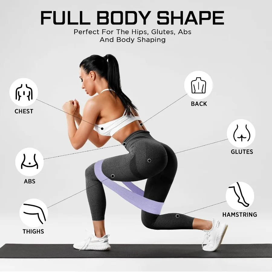 12 Pcs Fabric Resistance Bands for Working Out Booty Workout Stretch Exercise Bands Non Slip for Legs Squat Resistance Loop for