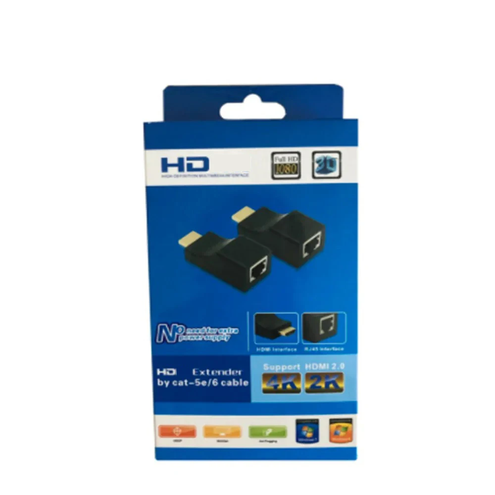 Extensor compatible con HDMI de 1080P hasta 30 m Extensor compatible con HDMI a RJ45 Cable Ethernet LAN CAT5e/6 UTP para red LAN