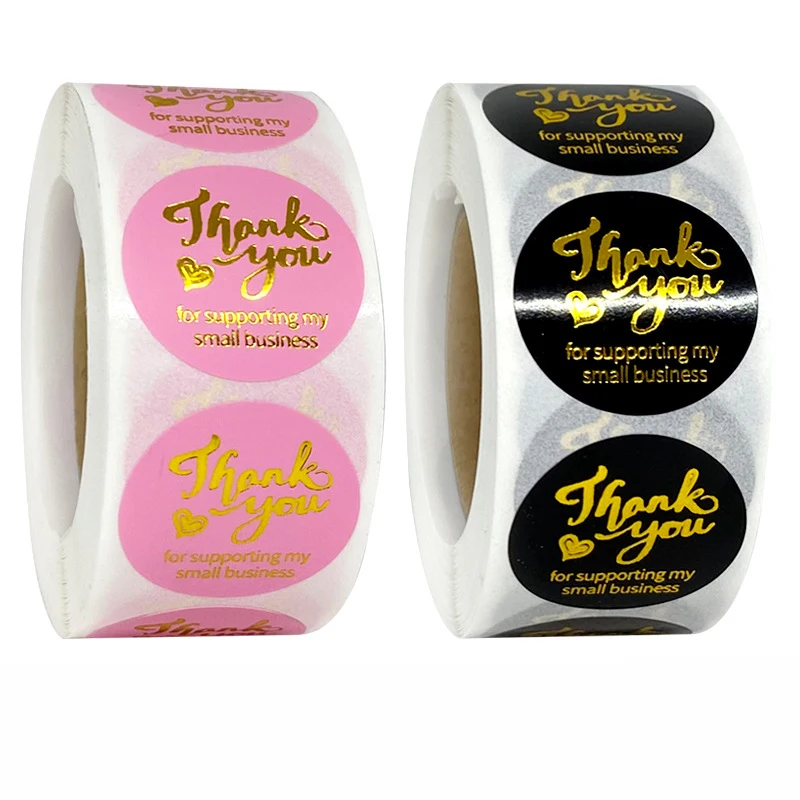 

100-500pcs Gold Foil Thank You for Supporting My Small Business Stickers 2.5cm Round Black Pink Thank You Seal Lables Gift Decor