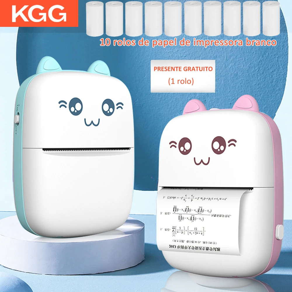 Impressora térmica portátil mini gato impressão papel foto bolso impressora térmica 57mm impressão sem fio bt 200dpi android ios impressoras - Melhor Electrónica