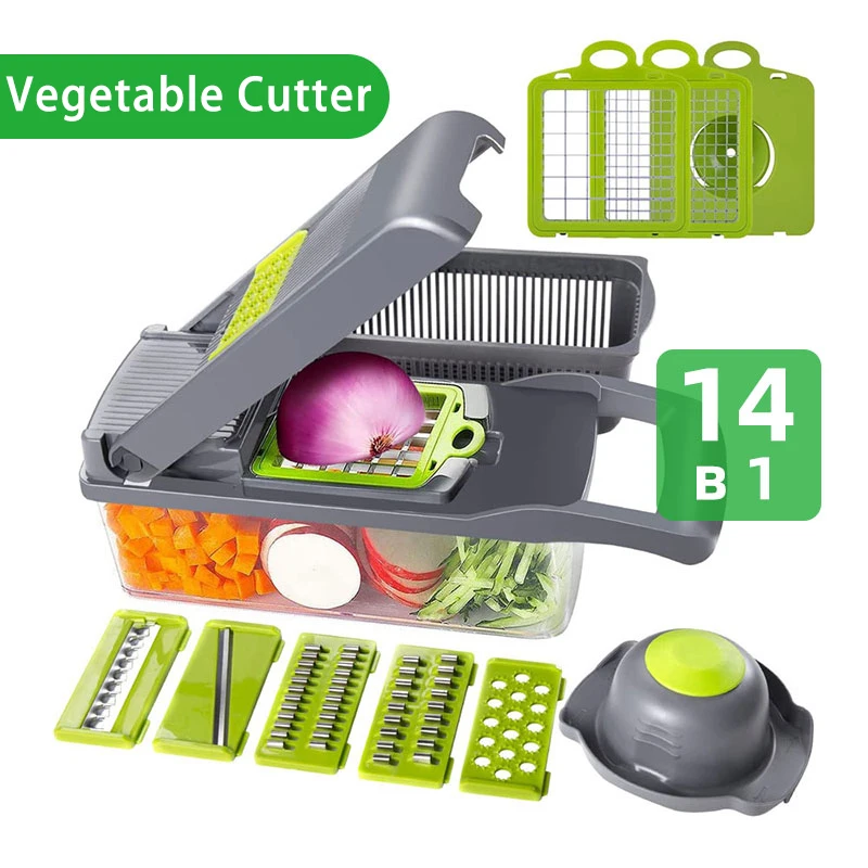 Vegetable Chopper, 12 in 1 Mandoline Slicer Food & Onion Chopper Cuber Cutter Onion Dicer, Veggie Slicer Manual for Garlic, Cabbage, Carrot, Pota