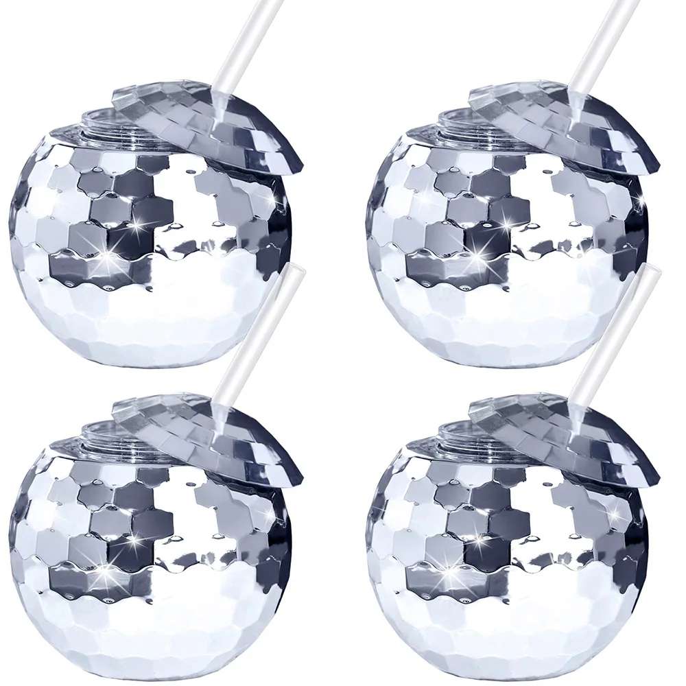 

Disco Ball Cups Ball Tumbler Flash Cocktail Cup with Lid and Straw Party Supplies Wine Drinking Tea Bottle Silver Rainbow