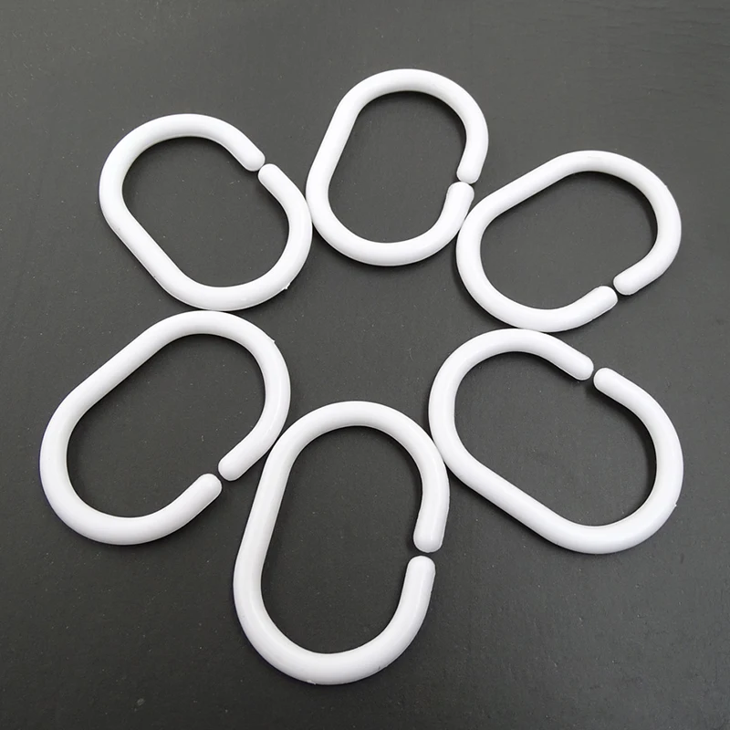 12Pcs/Set Shower Curtain C-Shape White Hooks Bathroom Curtain DIY Hooks Loop Clip Glide Convenient Replacement Accessories shower curtain clips