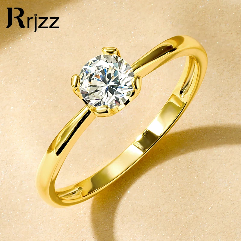 Rrjzz Runder Solitär-Moissanit-Diamant-Verlobungsring in Silber- und Goldfarbe, Zeitlose Eheringe für Frauen, Leichterer Schmuck