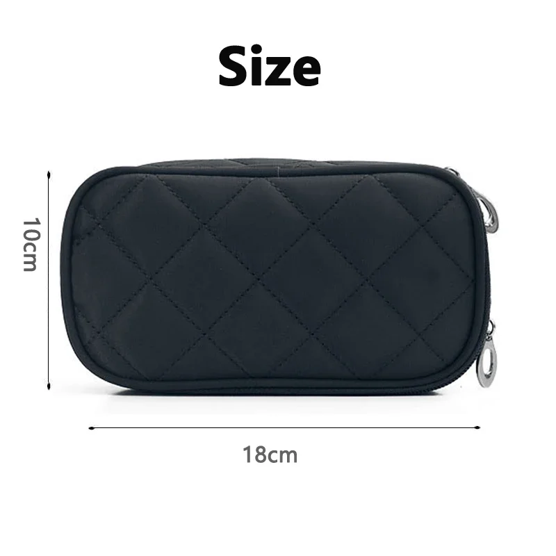 Women's Mirror Mini Cosmetic Bag Simple Waterproof Storage Box Black Double Layer Lingge Make Up Brush Beauty Organizer Supplies 6