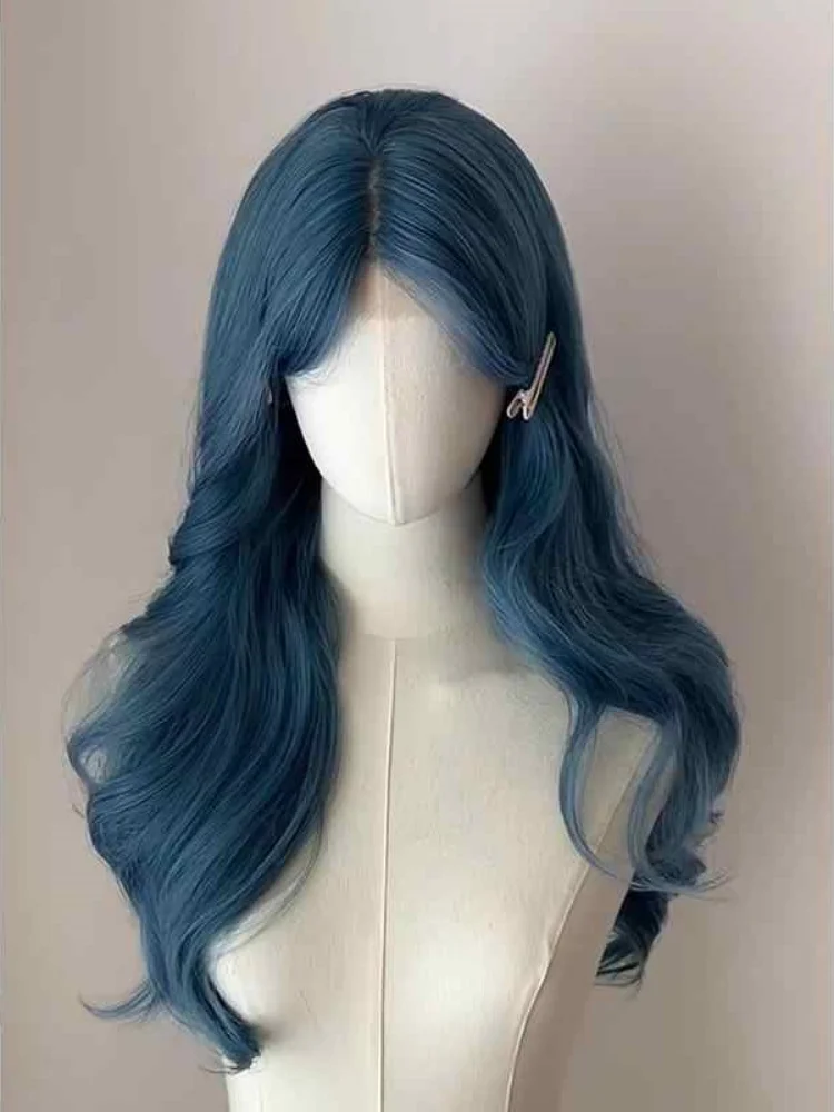 Blue Synthetic Curly Wigs for Women Daily Use