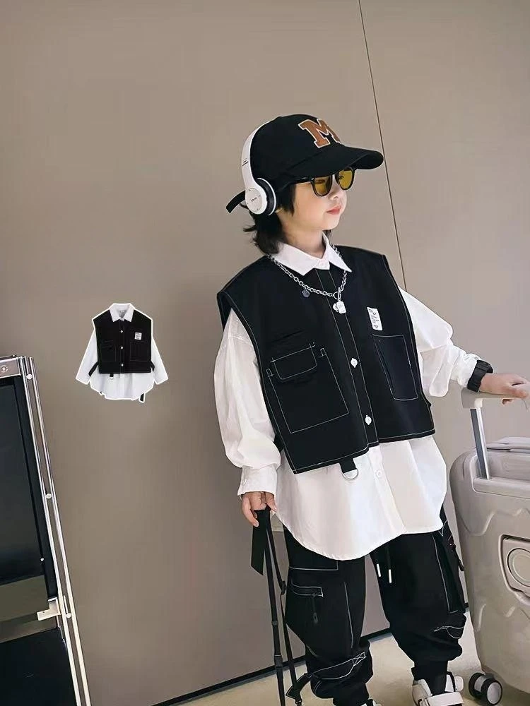 Boys Long Sleeve Shirts Spring Autumn Korean Children's Loose Casual Designer