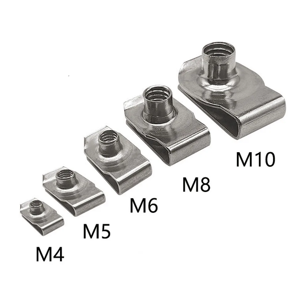 

10pcs 304 Stainless Steel U Type Clips with Thread M8 M6 M5 M4 Reed Nut Leaf Spring Nuts Q312 for Car Motorcycle